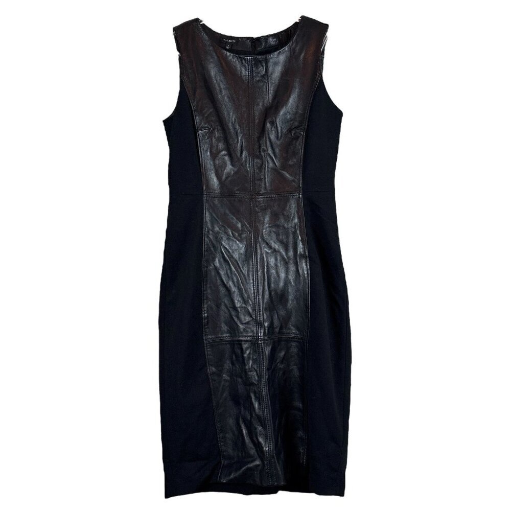 Talbots Genuine Lambskin Leather Panel Cocktail Career Dress Black Size 2